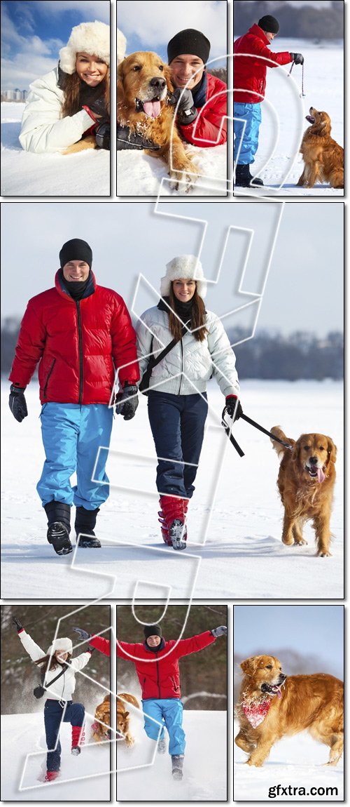 Young couple with dog fun - Stock photo