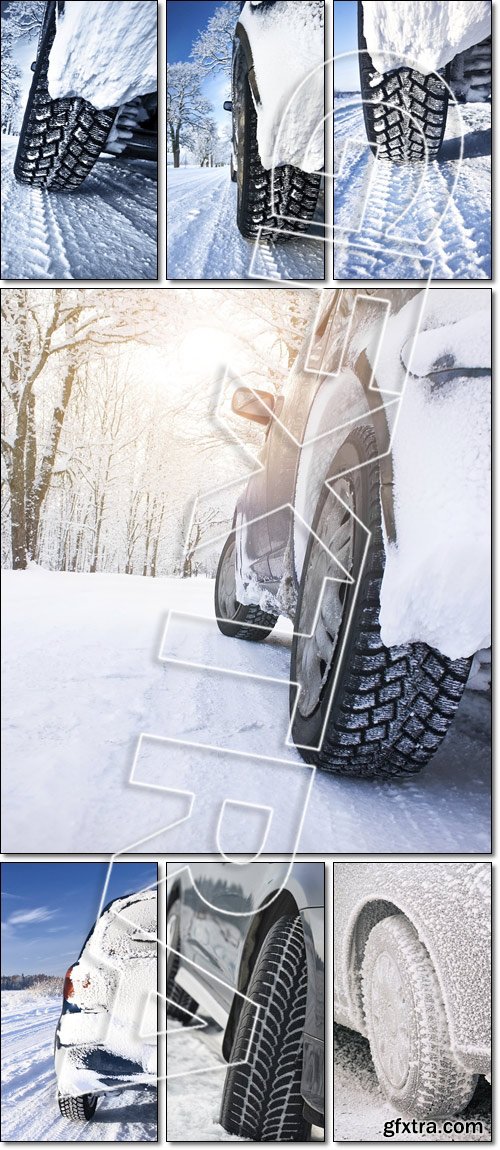 Snow tire. Car on the countryside road - Stock photo