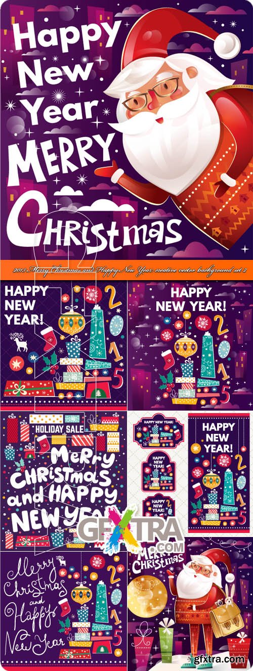 2015 Merry Christmas and Happy New Year creative vector background set 2