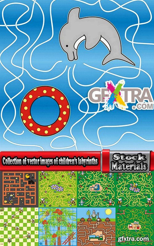 Collection of vector images of children's labyrinths 25 Eps