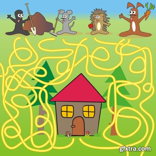 Collection of vector images of children's labyrinths 25 Eps