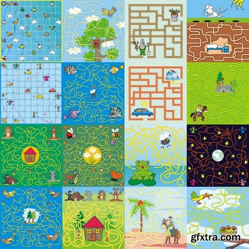 Collection of vector images of children's labyrinths 25 Eps