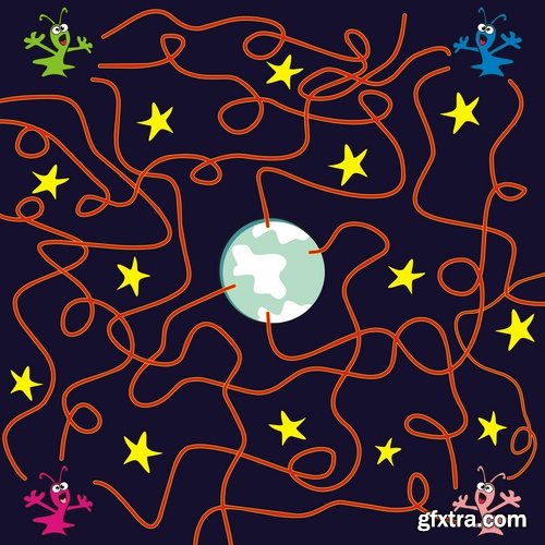 Collection of vector images of children's labyrinths 25 Eps