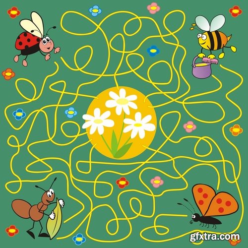 Collection of vector images of children's labyrinths 25 Eps