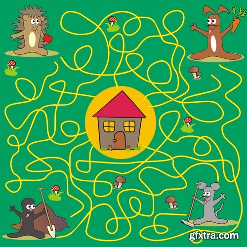 Collection of vector images of children's labyrinths 25 Eps