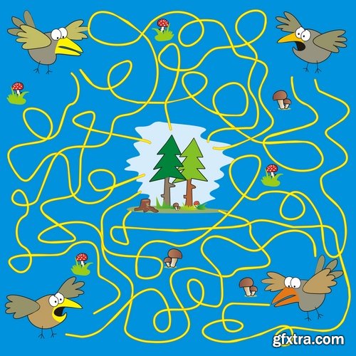 Collection of vector images of children's labyrinths 25 Eps