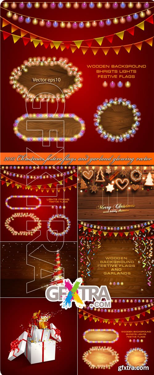 2015 Christmas festive flags and garland glowing vector