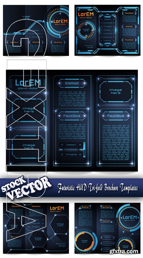 Stock Vector - Futuristic HUD Tri-fold Brochure Templates