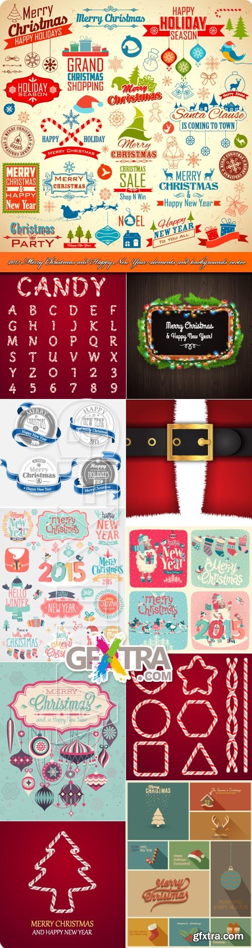 2015 Merry Christmas and Happy New Year elements and backgrounds vector