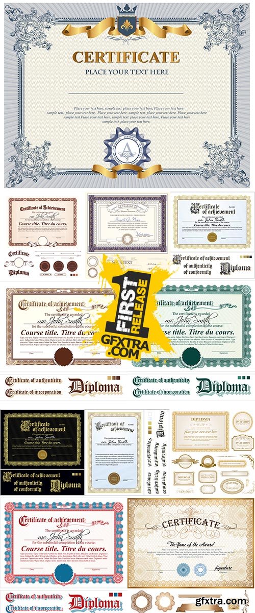 Stock Vector illustration of gold detailed certificate