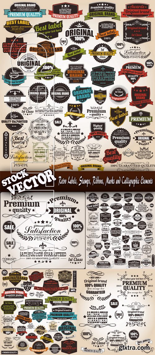 Stock Vector - Retro Labels, Stamps, Ribbons, Marks and Calligraphic Elements