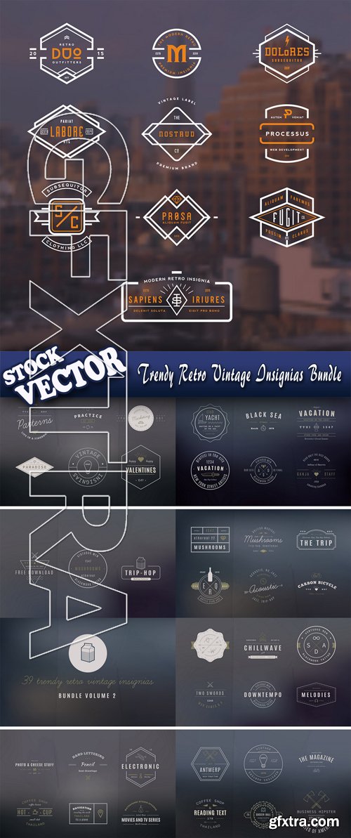 Stock Vector - Trendy Retro Vintage Insignias Bundle