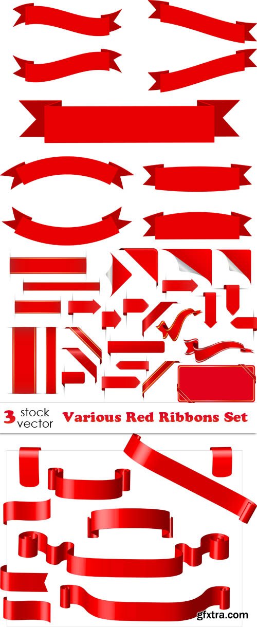 Vectors - Various Red Ribbons Set