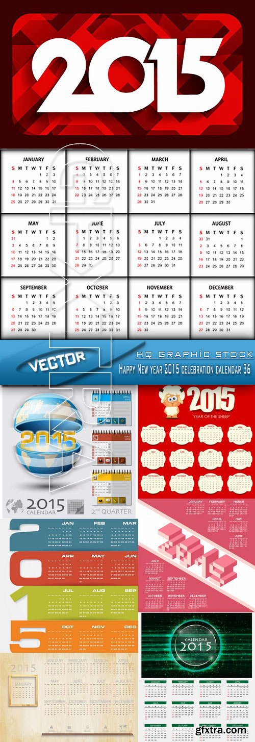 Stock Vector - Happy New year 2015 celebration calendar 36