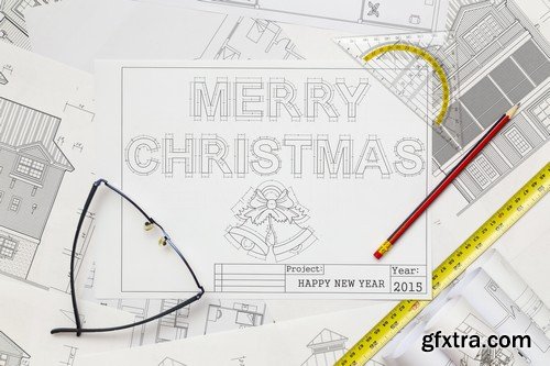 Stock Photos - Blueprint Happy New Year, 25xJPG