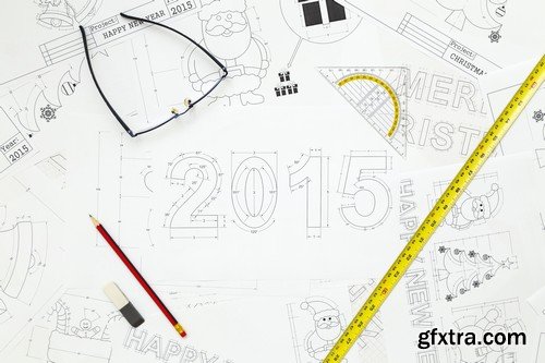 Stock Photos - Blueprint Happy New Year, 25xJPG