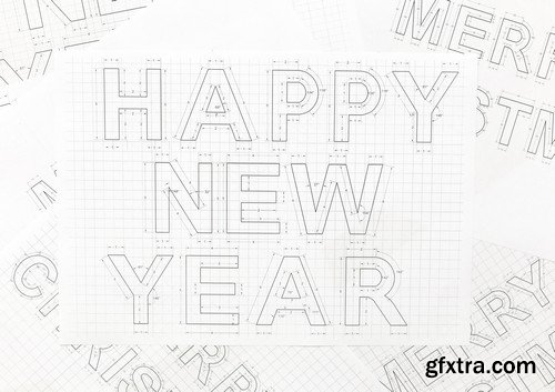 Stock Photos - Blueprint Happy New Year, 25xJPG