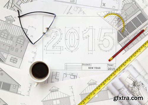 Stock Photos - Blueprint Happy New Year, 25xJPG