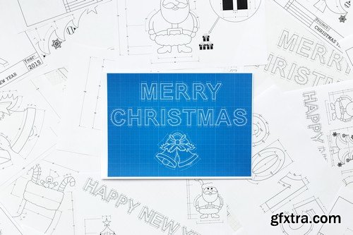 Stock Photos - Blueprint Happy New Year, 25xJPG