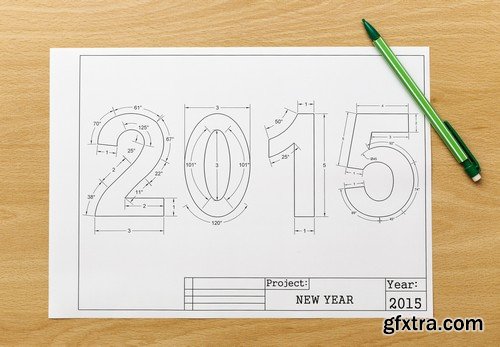 Stock Photos - Blueprint Happy New Year, 25xJPG