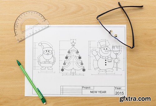 Stock Photos - Blueprint Happy New Year, 25xJPG