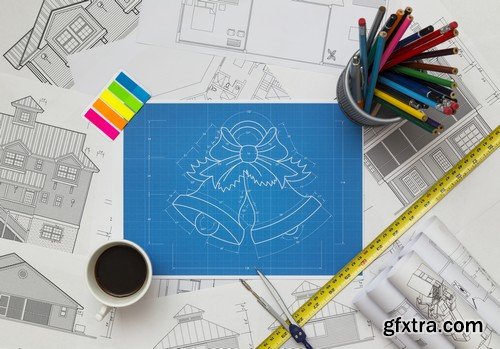 Stock Photos - Blueprint Happy New Year, 25xJPG