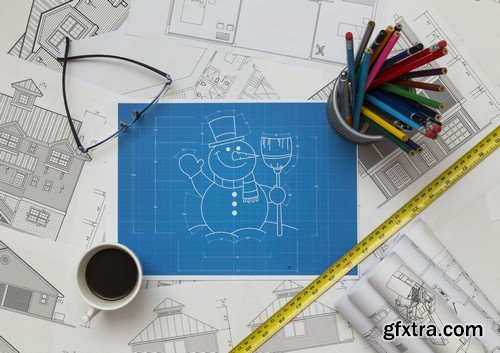 Stock Photos - Blueprint Happy New Year, 25xJPG