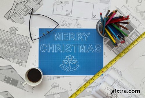 Stock Photos - Blueprint Happy New Year, 25xJPG