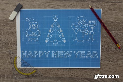 Stock Photos - Blueprint Happy New Year, 25xJPG