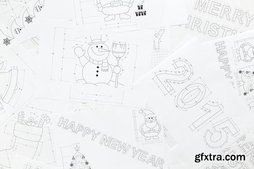 Stock Photos - Blueprint Happy New Year, 25xJPG