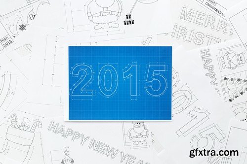 Stock Photos - Blueprint Happy New Year, 25xJPG