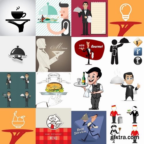 Collection of vector images waiters 25 Eps