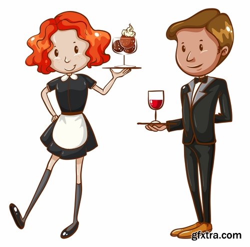 Collection of vector images waiters 25 Eps