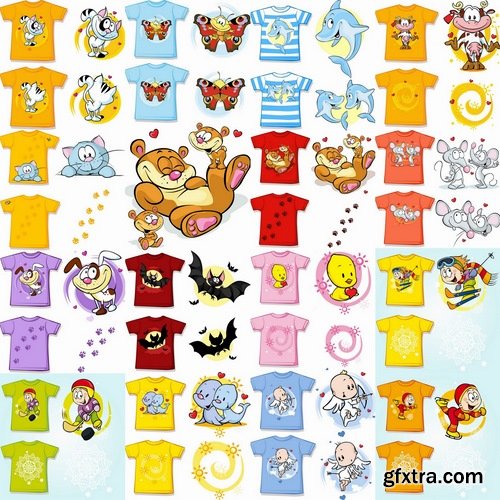 Collection of vector images on children's T-shirts 25 Eps