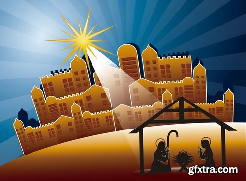 Collection of vector images of the birth of Jesus Christ 25 Eps