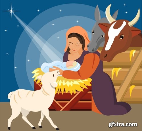 Collection of vector images of the birth of Jesus Christ 25 Eps