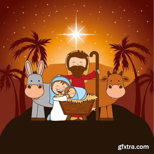 Collection of vector images of the birth of Jesus Christ 25 Eps