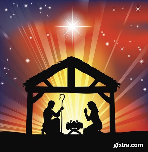 Collection of vector images of the birth of Jesus Christ 25 Eps