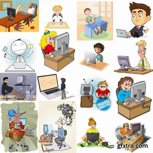 Collection of vector images toon Computer 25 Eps