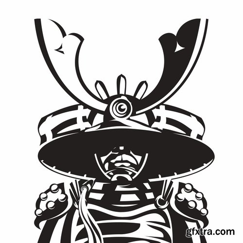 Collection of vector images of samurai masks 25 Eps