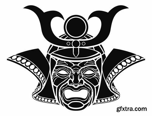 Collection of vector images of samurai masks 25 Eps