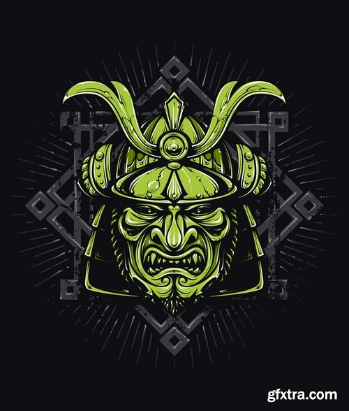 Collection of vector images of samurai masks 25 Eps