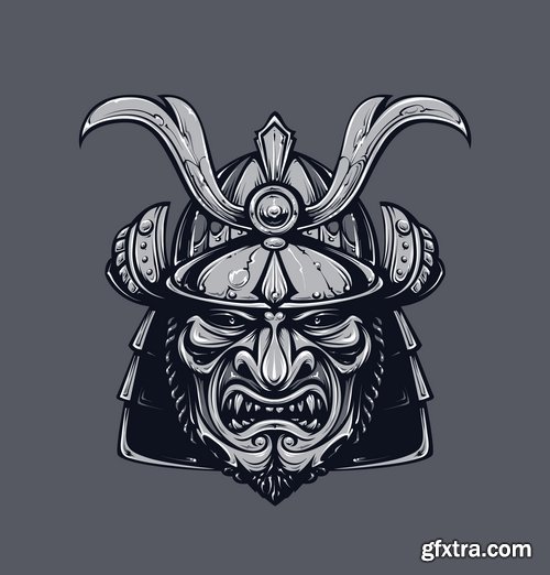 Collection of vector images of samurai masks 25 Eps