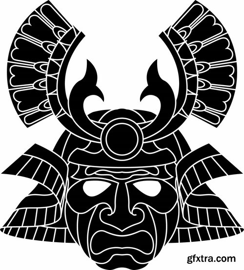 Collection of vector images of samurai masks 25 Eps