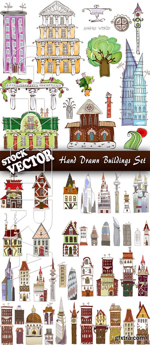 Stock Vector - Hand Drawn Buildings Set