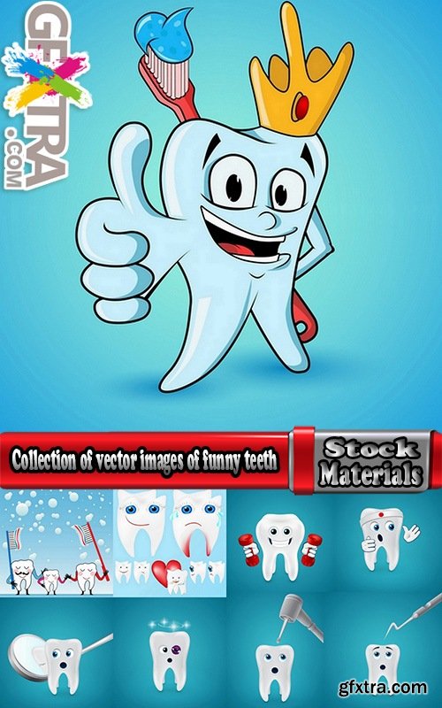 Collection of vector images of funny teeth 25 Eps