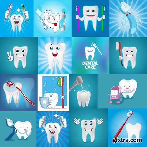 Collection of vector images of funny teeth 25 Eps