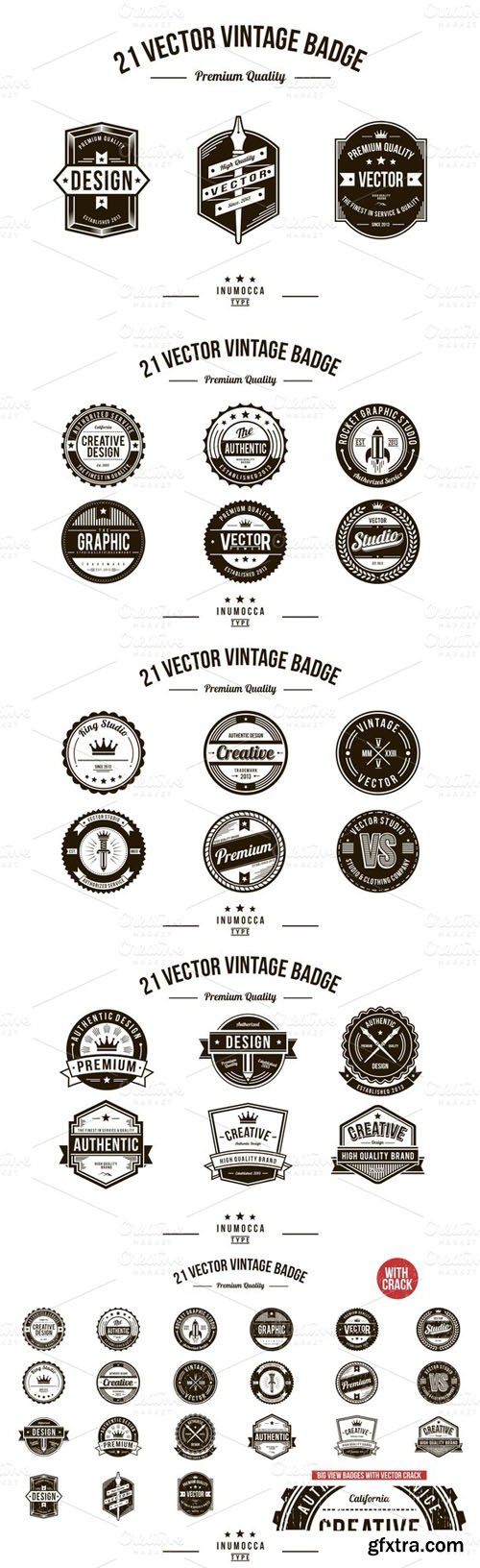 21 Vintage Badges (CLEAR & CRACK) - CM 13142