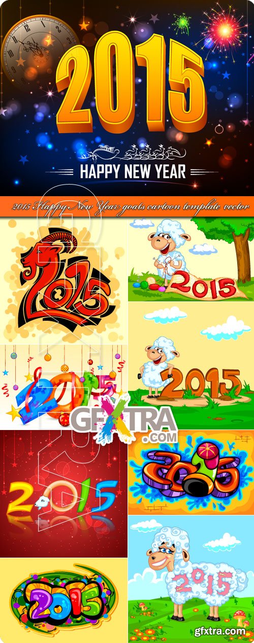 2015 Happy New Year goats cartoon template vector