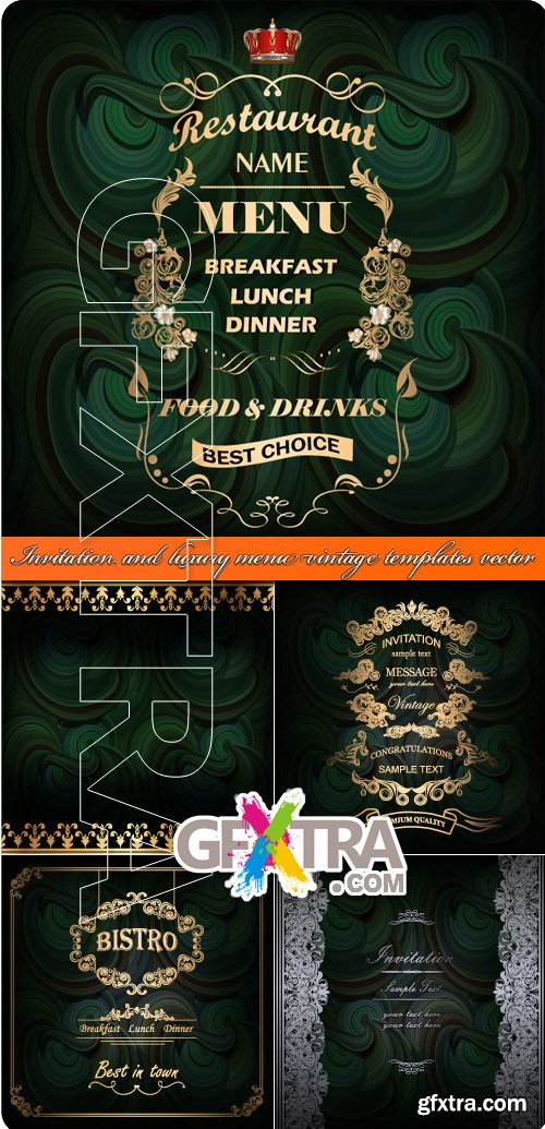 Invitation and luxury menu vintage templates vector